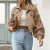 Winter Lantern Sleeve Jackets for Women Bomber Jacket Autumn Corduroy Vintage Outwear 2024 Fashion Coat