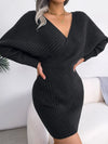 New Sexy Cross V-neck Bat Sleeve Lift Hip Sweater Dress Solid 2024 Fashion Elegant Female Evening Party Long Sleeve Dresses