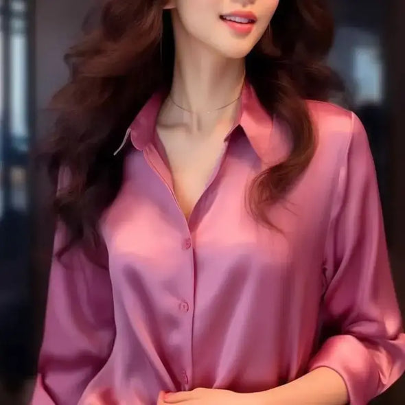 Women's Long Sleeve Silk-like Shirt European American Style Cross-border Clothing High-quality Fashionable Ladies Blouse