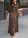 ZANZEA Women's Long Dresses 2025 Spring Summer Leopard Print 3/4 Sleeve Lapel Neck Maxi Robes Femme Commute Office Slit Kleid