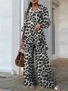Fashion Long-sleeved V-neck Button-up Shirt + Wide-leg Pants 2 Piece Set For Women Autumn Leopard Print Loose Casual Suit Female
