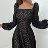 Jacquard Black A-Line Dress Spring 2023 Women Lantern Sleeve Flowing Midi Dress Elegant Lady Chic Long Dress Ruched New