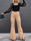 2022 Corduroy Trousers All Season Women Solid Button Fly Pocket Loungewear Slim Fit Ladies Flare Pants Streetwear Dropshipping