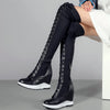 Pumps Plus Size Shoes Women Lace Up Cow Leather Wedges High Heel Over The Knee Boots Female Thigh High Sneakers Big Size Shoes