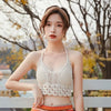 Crop Tops Retro Wild Hollow Perspective Tassel Sexy Spaghetti Strap Tanke Top Women Built In Bra New Back Lace Halter Neck