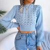 Autumn Winter Sexy Women's Sweater Fashion Knitted Long Sleeve Hollow Crop Top Casual Slim Sweaters Elegant Red Pullover 2023