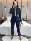 Sexy Women's Solid Color Suit Collar Double Breasted Casual Suit Set