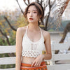 Crop Tops Retro Wild Hollow Perspective Tassel Sexy Spaghetti Strap Tanke Top Women Built In Bra New Back Lace Halter Neck