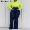 Plus Size Wide Lge Super Stretchy Flare Jeans Mom 4XL Fall Spring Sexy High Waisted Matching Slim Fit Skinny Denim Bell Bottoms