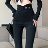 Spring Winter Korean Fashion Woman Pants High Waist Elastic Solid Office Lady Casual Slim Thin Straight Trousers Long Pants Lady