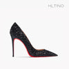 HLTINO Women Sequins Pumps Red Bottom Black Evening Party Shoes Silver Wedding Dress High Heels Summer Spring Autumn Stilettos