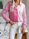 2024 Elegant Black Striped Printed Long-sleeved Shirt For Women Fashion Lapel Button-down Shirt Temperament Office Cardigan