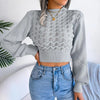 Autumn Winter Sexy Women's Sweater Fashion Knitted Long Sleeve Hollow Crop Top Casual Slim Sweaters Elegant Red Pullover 2023