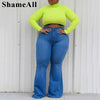 Plus Size Wide Lge Super Stretchy Flare Jeans Mom 4XL Fall Spring Sexy High Waisted Matching Slim Fit Skinny Denim Bell Bottoms