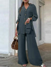 Fashion Long-sleeved V-neck Button-up Shirt + Wide-leg Pants 2 Piece Set For Women Autumn Leopard Print Loose Casual Suit Female