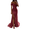 Sequin Pleated V-neck Maxi Dress Off-shoulder Gown Dress Elegant Evening Party Prom Dress with Off Shoulder Slim Sexy for Women