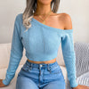 Sexy Knitted One Shoulder Crop Top Women Fashion Long Sleeve Tops Casual Hollow White Thin Sweater Autumn Winter Pullover 2022