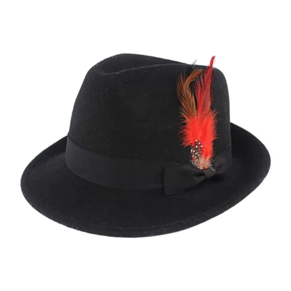 New Fashion Wool Flat Fedora Hat for Women Men Feather Lady Gentleman Church Cap Panama Jazz Hats Party Decorate