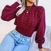 Autumn Winter Sexy Women's Sweater Fashion Knitted Long Sleeve Hollow Crop Top Casual Slim Sweaters Elegant Red Pullover 2023