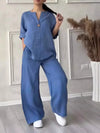 Women's Cotton and Linen Pants Suit Casual Solid Color Pullover Pants 2-piece Set White Pink