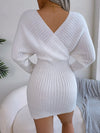 New Sexy Cross V-neck Bat Sleeve Lift Hip Sweater Dress Solid 2024 Fashion Elegant Female Evening Party Long Sleeve Dresses