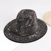 Full Diamond Adjustable Fedora Cap Shiny Rhinestone Men's and Women's Wide-brimmed Felt Jazz Hat Banquet Party Fashion Sun Cap