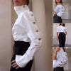 Women Trendy Stand Collar Side Button Elegant Shirt Spring Summer Leisure Versatile Sexy Off Shoulder Long Sleeve White Blouses