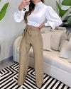 Women Tied Detail Straight Leg Work Elegant Pants