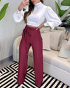 Women Tied Detail Straight Leg Work Elegant Pants