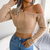 Sexy Knitted One Shoulder Crop Top Women Fashion Long Sleeve Tops Casual Hollow White Thin Sweater Autumn Winter Pullover 2022