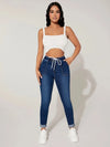 2023 Autumn and Winter Women's High Stretch Elastic Waist Drawstring Jeans Fashion Skinny Slim Ankle-Length Denim Pencil Pants