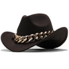 Luxury Men Women Western Cowboy Hat With gold chain Wide Brim Hat Pop Jazz Hat Winter Wool Hat Size 56-58CM