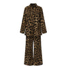 Fashion Long-sleeved V-neck Button-up Shirt + Wide-leg Pants 2 Piece Set For Women Autumn Leopard Print Loose Casual Suit Female
