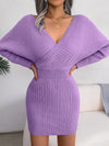 New Sexy Cross V-neck Bat Sleeve Lift Hip Sweater Dress Solid 2024 Fashion Elegant Female Evening Party Long Sleeve Dresses