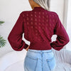 Autumn Winter Sexy Women's Sweater Fashion Knitted Long Sleeve Hollow Crop Top Casual Slim Sweaters Elegant Red Pullover 2023