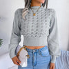 Autumn Winter Sexy Women's Sweater Fashion Knitted Long Sleeve Hollow Crop Top Casual Slim Sweaters Elegant Red Pullover 2023