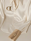 Elegant French Women's White DIOR Satin Shirt Turn-down Collar Long Sleeve Blouse Autumn/Winter for Women Casual Simple Office Lady