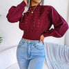 Autumn Winter Sexy Women's Sweater Fashion Knitted Long Sleeve Hollow Crop Top Casual Slim Sweaters Elegant Red Pullover 2023