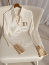 Elegant French Women's White DIOR Satin Shirt Turn-down Collar Long Sleeve Blouse Autumn/Winter for Women Casual Simple Office Lady