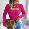 New Autumn And Winter Women's Fashion Hollow Out Fried Dough Twists Long Sleeve Sweater Round Neck Solid Fit Women's Wear 2024