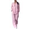 Women's Cotton and Linen Pants Suit Casual Solid Color Pullover Pants 2-piece Set White Pink