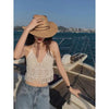 Crop Tops Retro Wild Hollow Perspective Tassel Sexy Spaghetti Strap Tanke Top Women Built In Bra New Back Lace Halter Neck