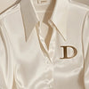 Elegant French Women's White DIOR Satin Shirt Turn-down Collar Long Sleeve Blouse Autumn/Winter for Women Casual Simple Office Lady