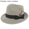 New Fashion Wool Flat Fedora Hat for Women Men Feather Lady Gentleman Church Cap Panama Jazz Hats Party Decorate