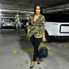 Women OL Work Long Sleeve Notched Neck Blazers Street INS Camouflage Print Belt Blazers Tops Street Outwear Coats