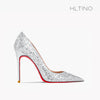 HLTINO Women Sequins Pumps Red Bottom Black Evening Party Shoes Silver Wedding Dress High Heels Summer Spring Autumn Stilettos