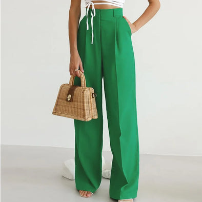 Pantalon large taille haute vert