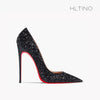 HLTINO Women Sequins Pumps Red Bottom Black Evening Party Shoes Silver Wedding Dress High Heels Summer Spring Autumn Stilettos