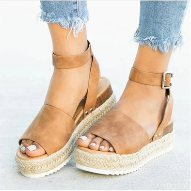 Wedge Sandals 2025 Fashion Weave Platform Plus Size High Heel Sandalias Thick Bottom Retro Ladies sandalias de mujeres en oferta