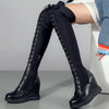 Pumps Plus Size Shoes Women Lace Up Cow Leather Wedges High Heel Over The Knee Boots Female Thigh High Sneakers Big Size Shoes